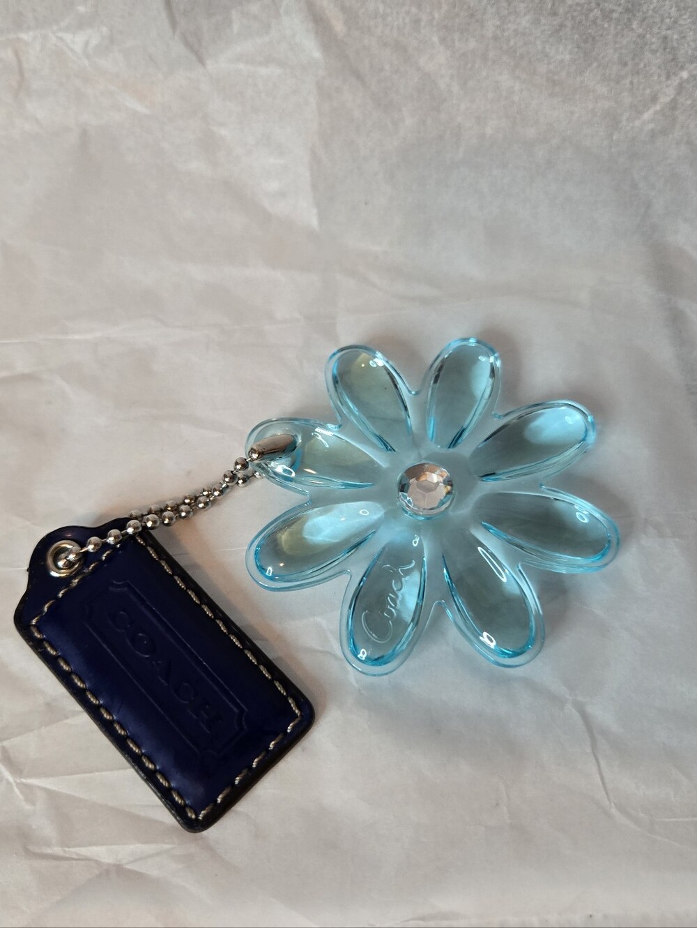 Coach Poppy Blue Daisy Bag Charm And Blue Leather Hangtag 2fer - Picture 3 of 3